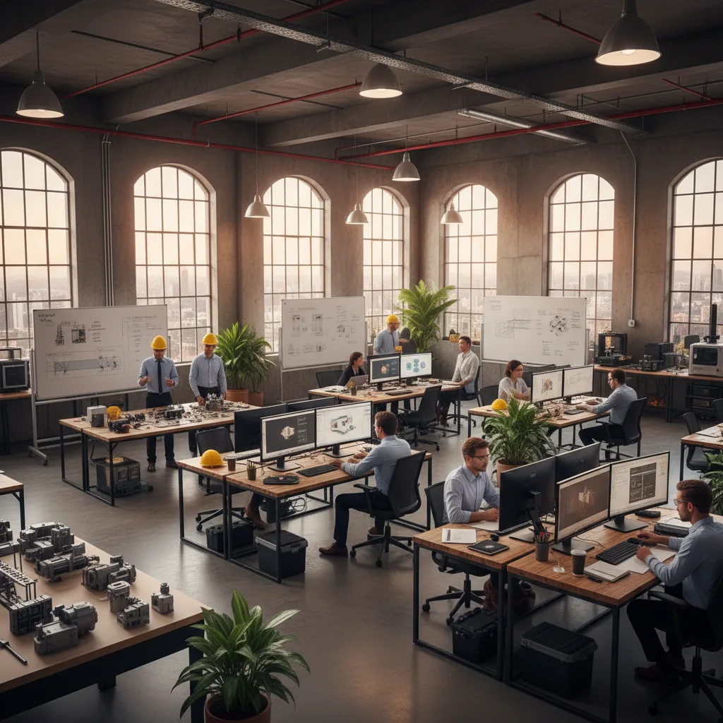 Spacious modern project office with technical team collaboration