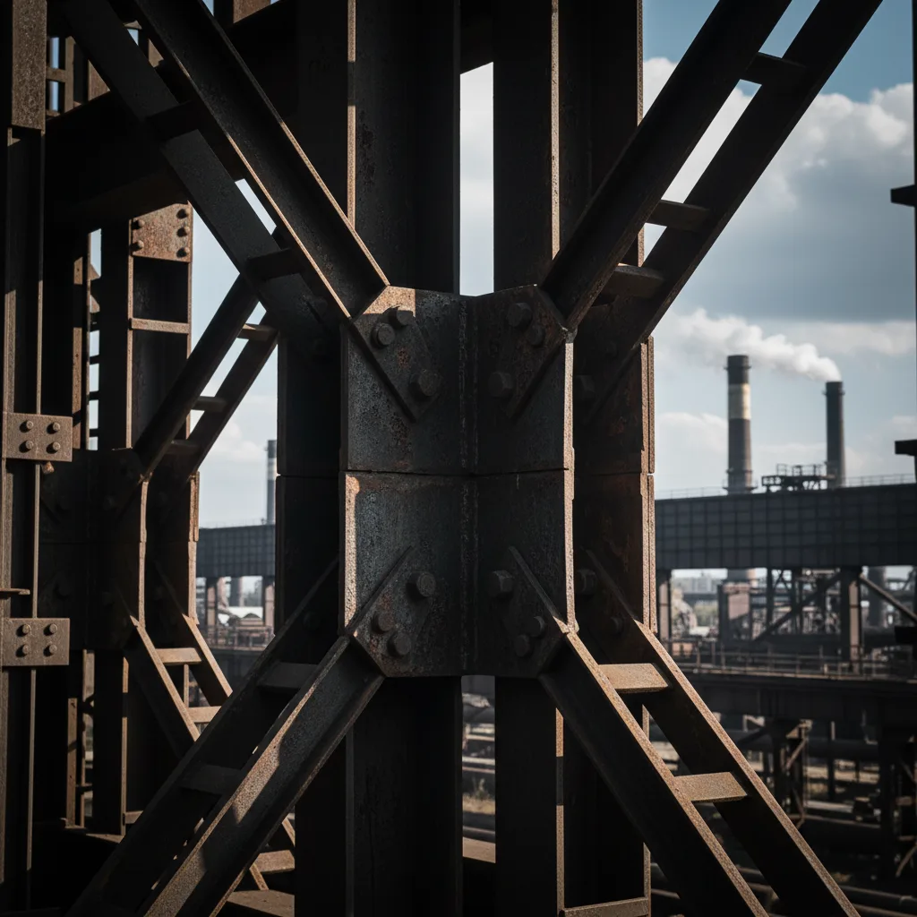 Closeup of industrial steel structure and joints